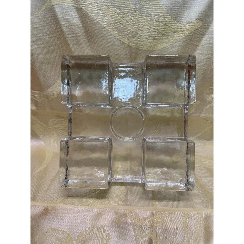 Crate and Barrel Heavy Glass Warming Stand Candle Holder EUC Scandinavian Design
